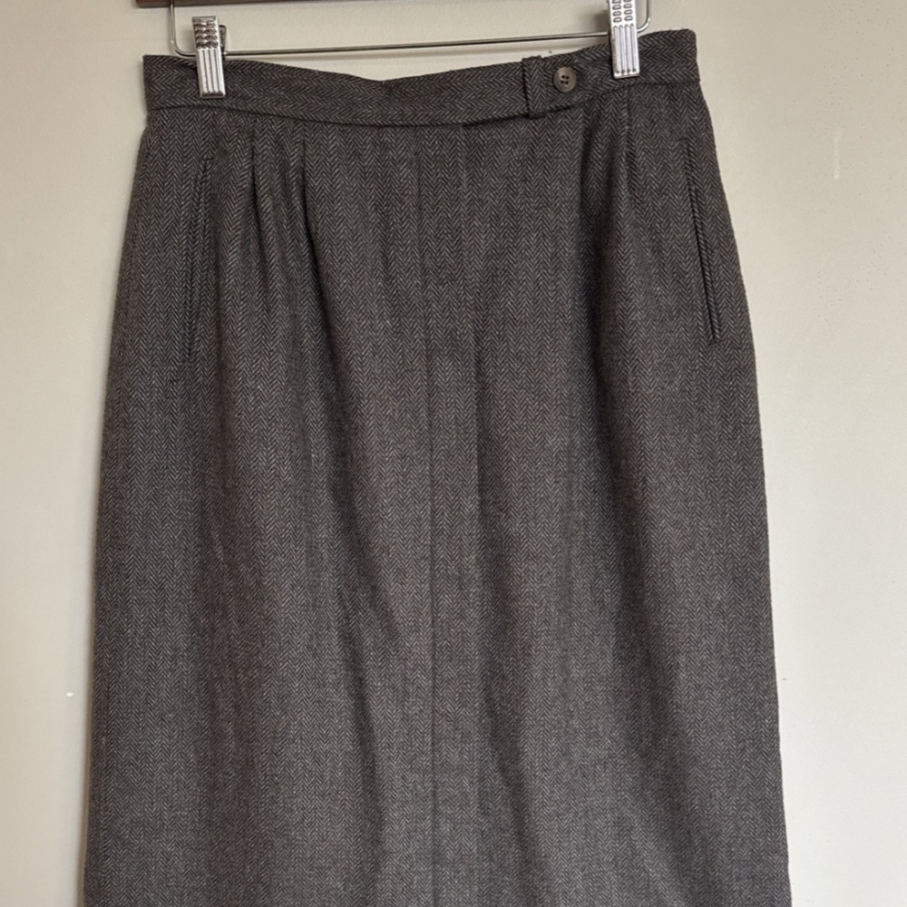 VTG Asher Modest Gray Wool Tweed Secretary Skirt W/ Pockets Quiet Luxury Sz 12